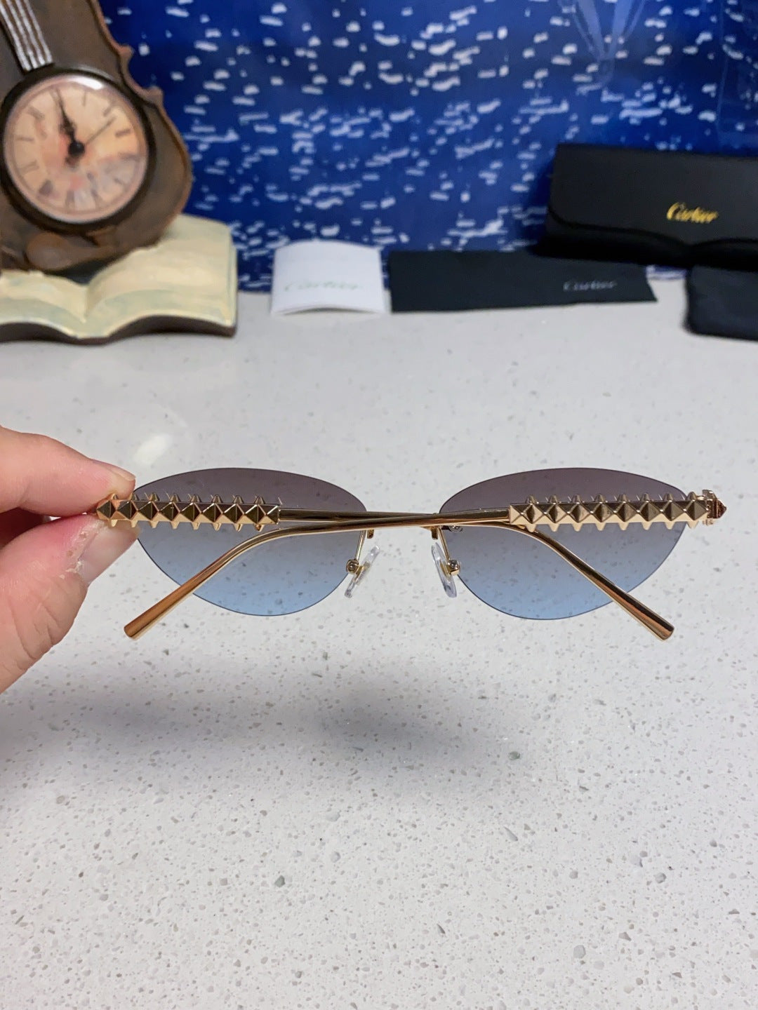 Cartier Lightweight Metal Rimless Silver Lens Sunglasses for Men & Wo - 398982 - detail image 4