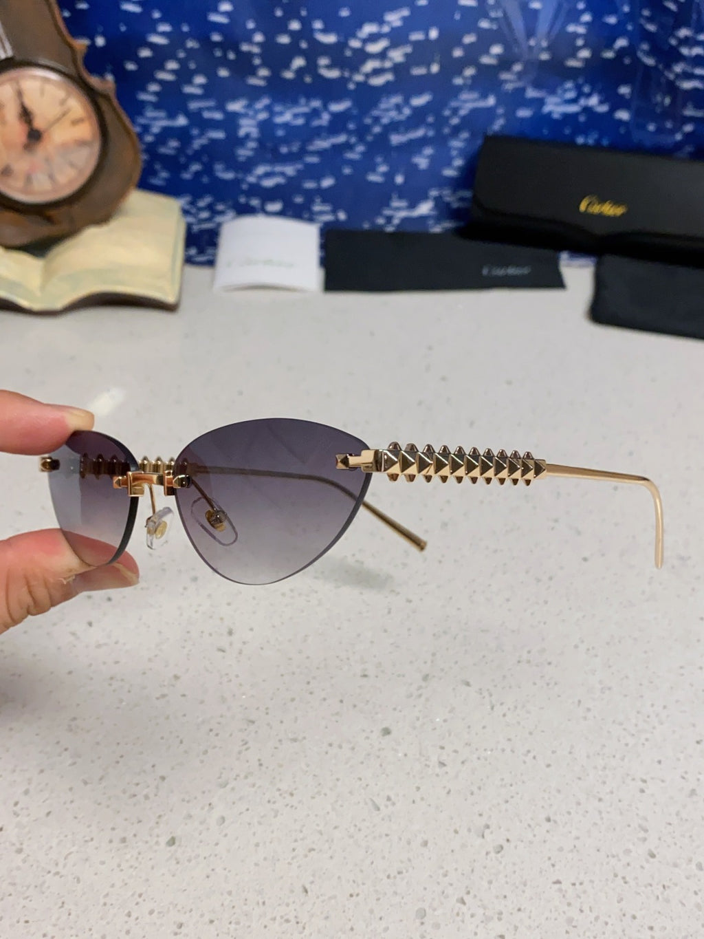 Cartier Lightweight Metal Rimless Silver Lens Sunglasses for Men & Wo - 398983 - detail image 6