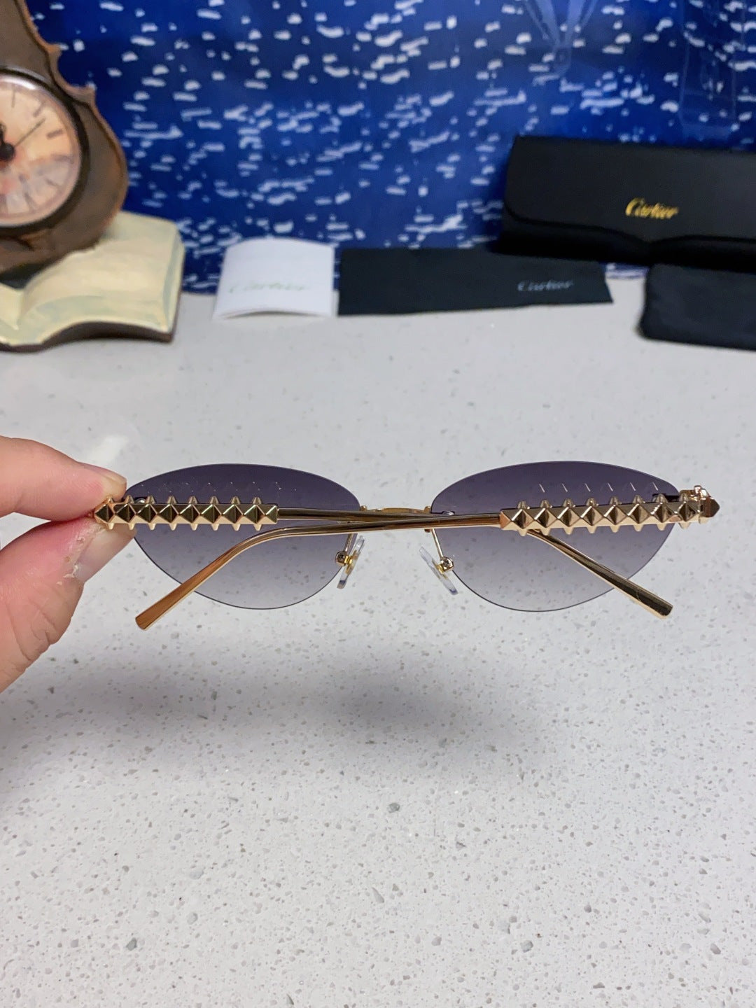 Cartier Lightweight Metal Rimless Silver Lens Sunglasses for Men & Wo - 398983 - detail image 5