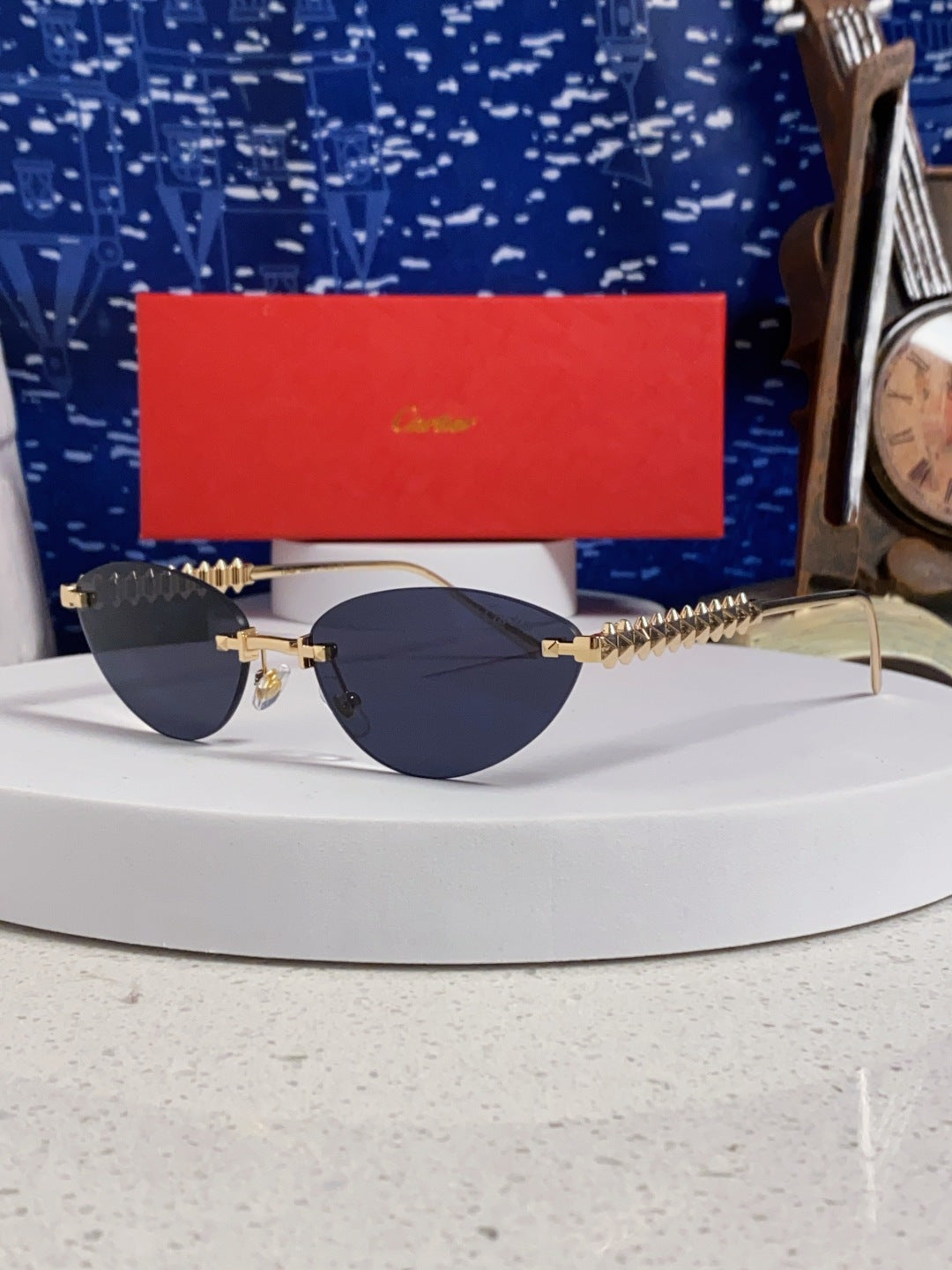 Cartier Lightweight Metal Rimless Pink Lens Sunglasses for Men & Women