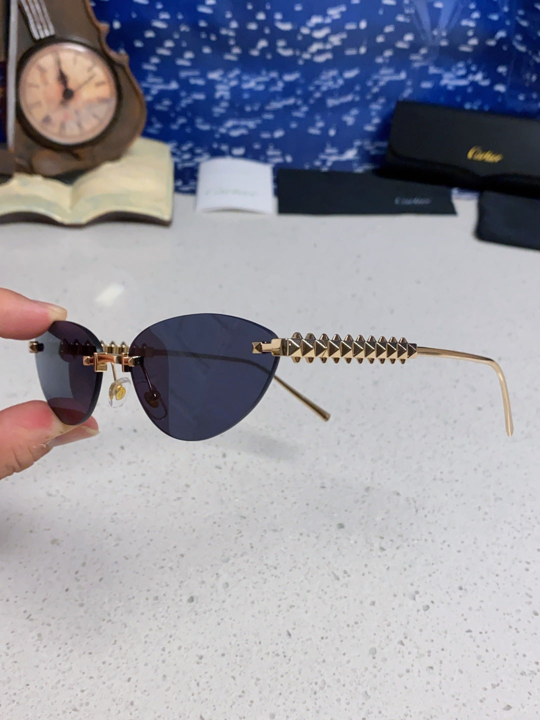 Cartier Lightweight Metal Rimless Pink Lens Sunglasses for Men & Women - detail image 6