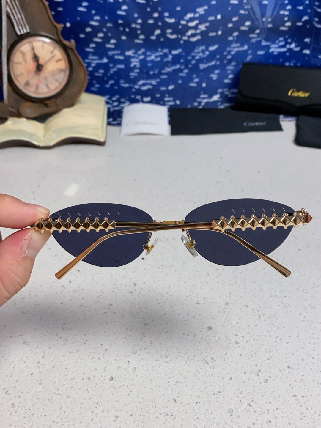 Cartier Lightweight Metal Rimless Pink Lens Sunglasses for Men & Women - detail image 5
