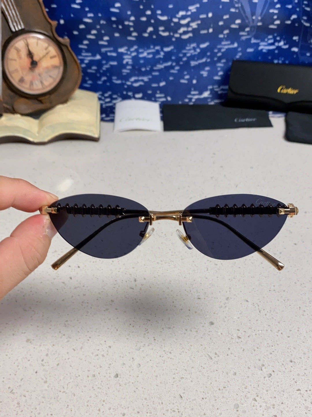 Cartier Lightweight Metal Rimless Pink Lens Sunglasses for Men & Women - detail image 4