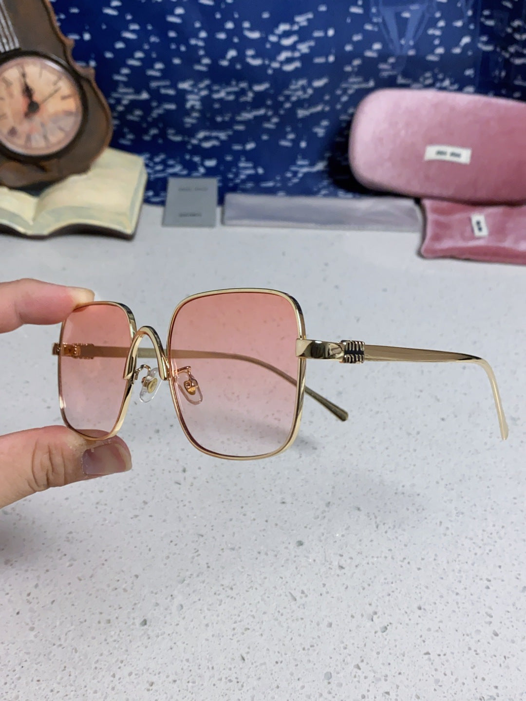 Miu Miu Metal Square Gold Lens Sunglasses for Men & Women - 867221 - detail image 6