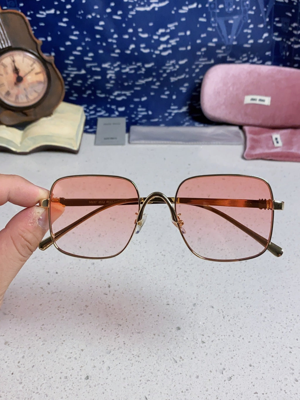 Miu Miu Metal Square Gold Lens Sunglasses for Men & Women - 158612 - detail image 4