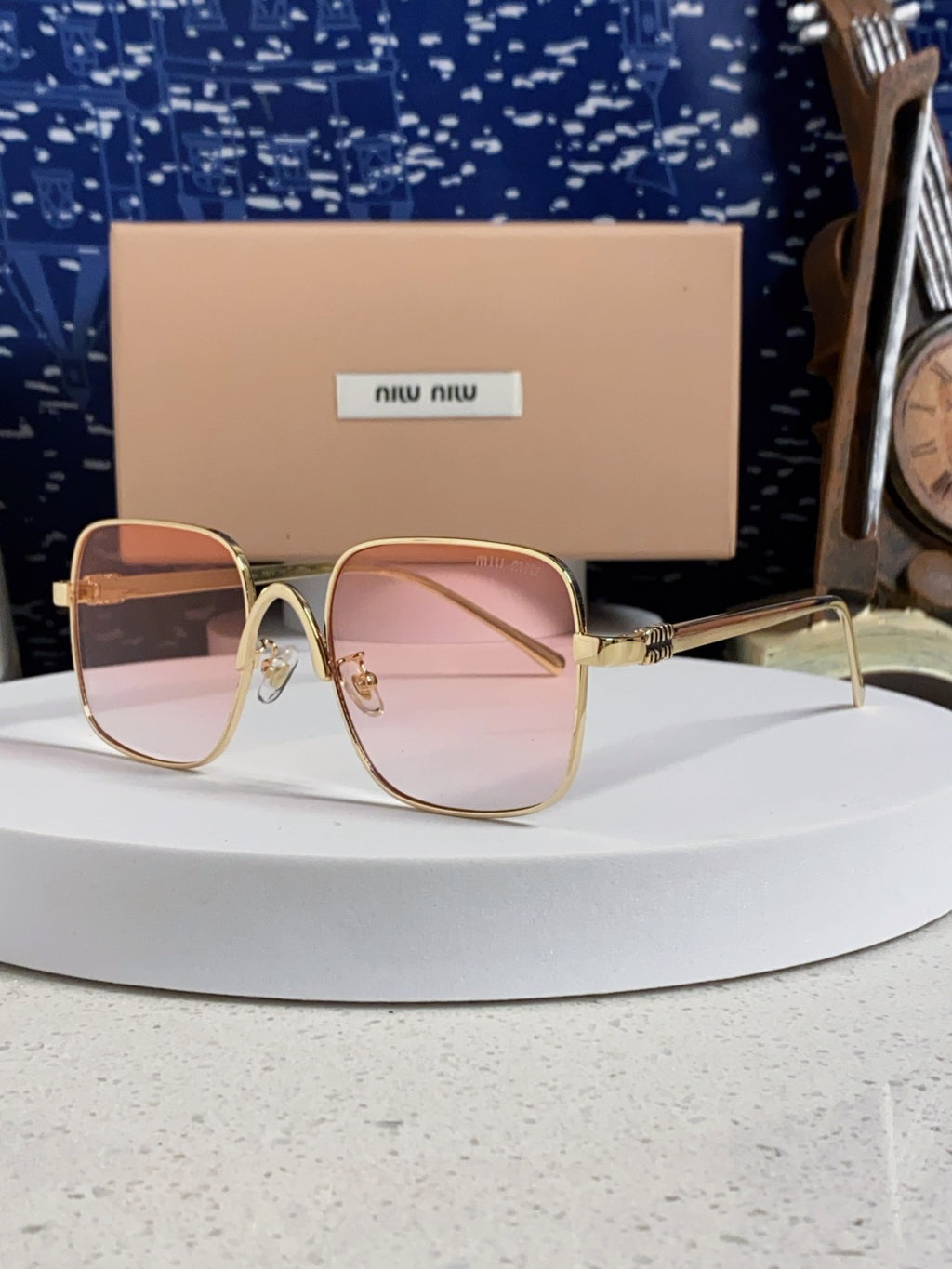 Miu Miu Metal Square Gold Lens Sunglasses for Men & Women - 158612