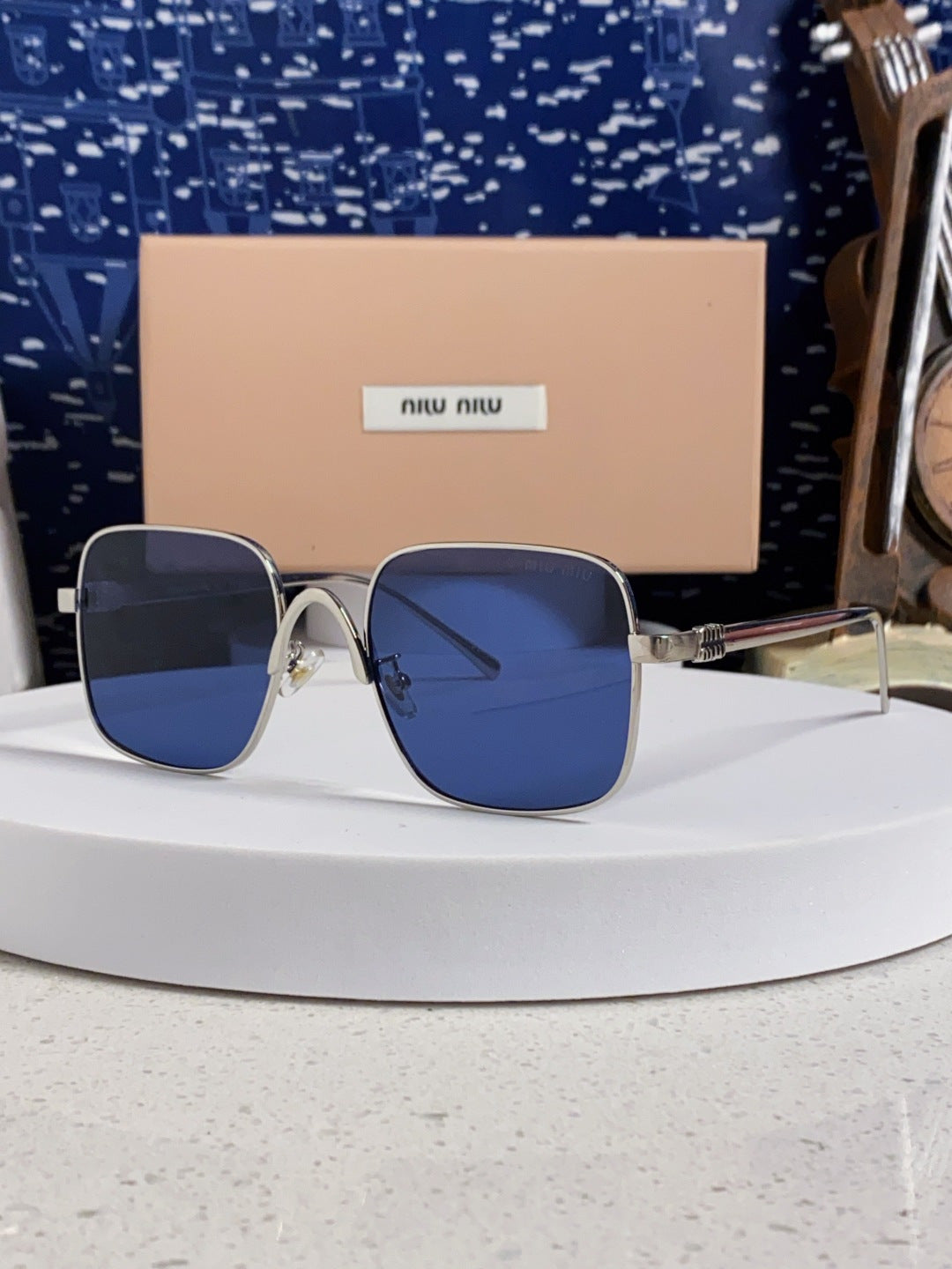 Miu Miu Metal Square Blue Lens Sunglasses for Men & Women - 158613