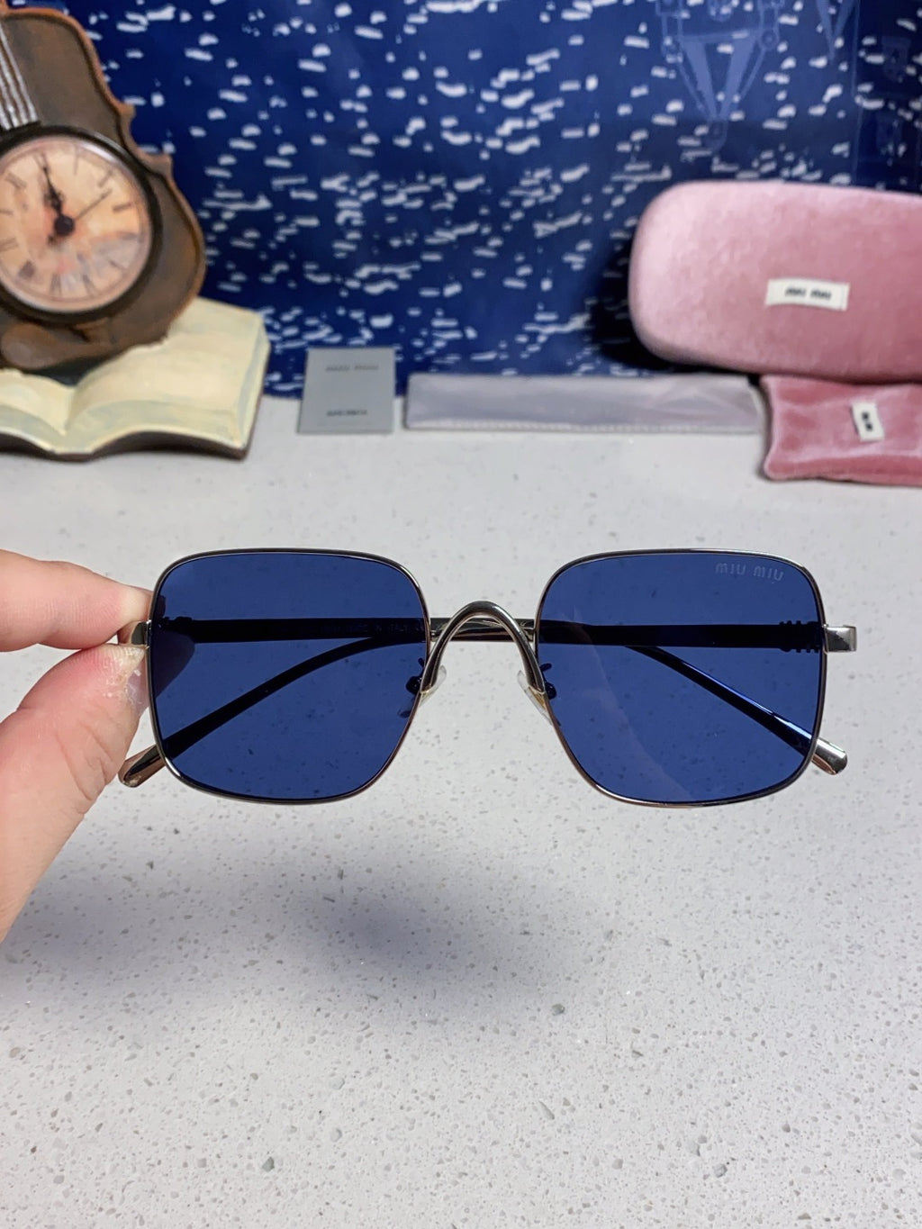 Miu Miu Metal Square Blue Lens Sunglasses for Men & Women - 432634 - detail image 4