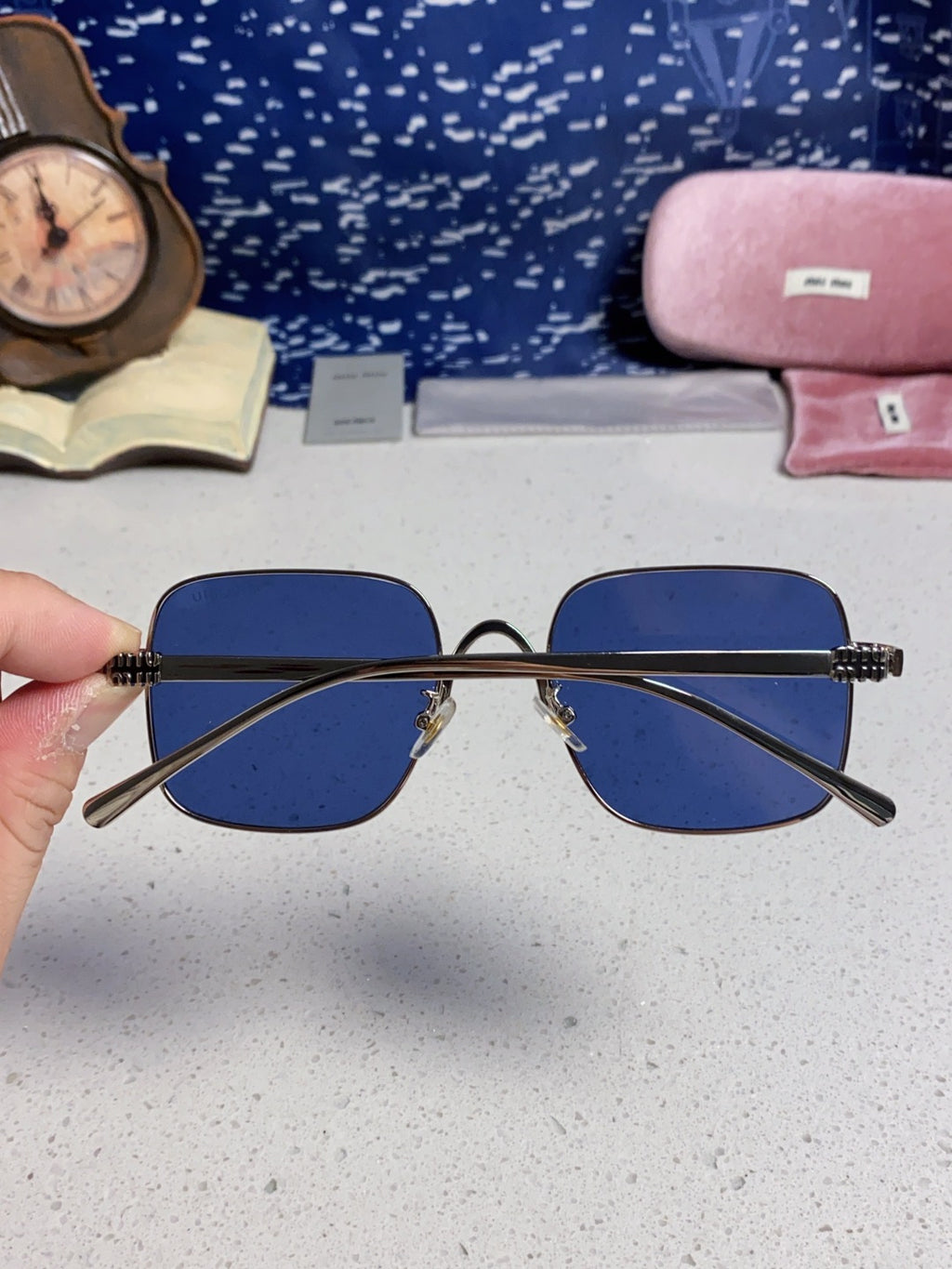 Miu Miu Metal Square Blue Lens Sunglasses for Men & Women - 432634 - detail image 5