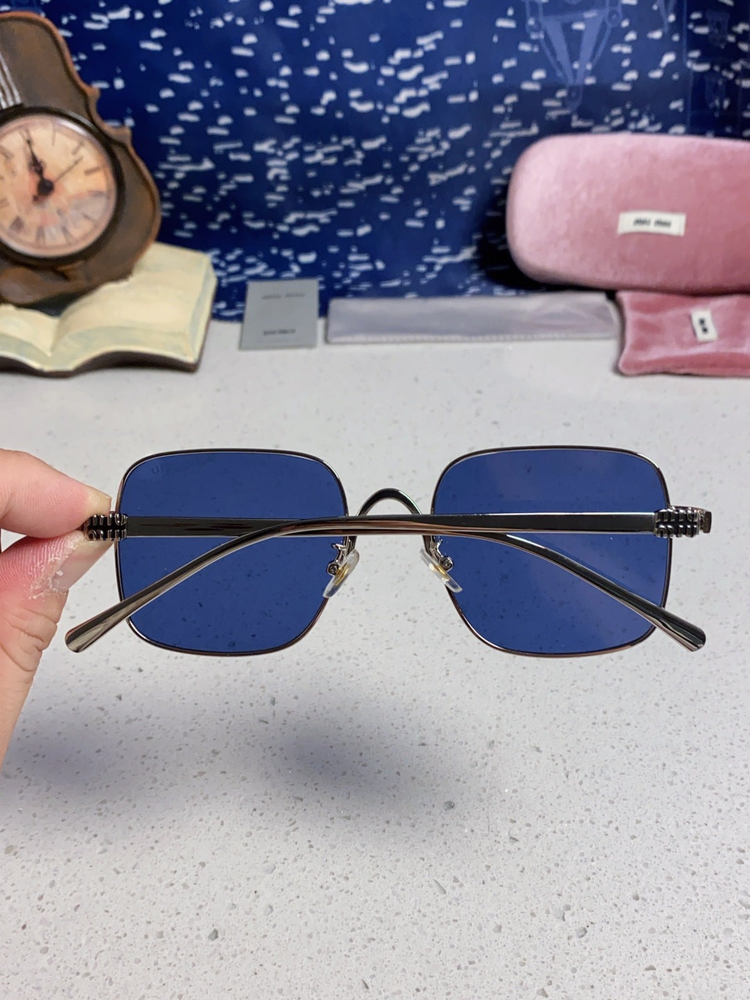 Miu Miu Metal Square Blue Lens Sunglasses for Men & Women - 416161 - detail image 5