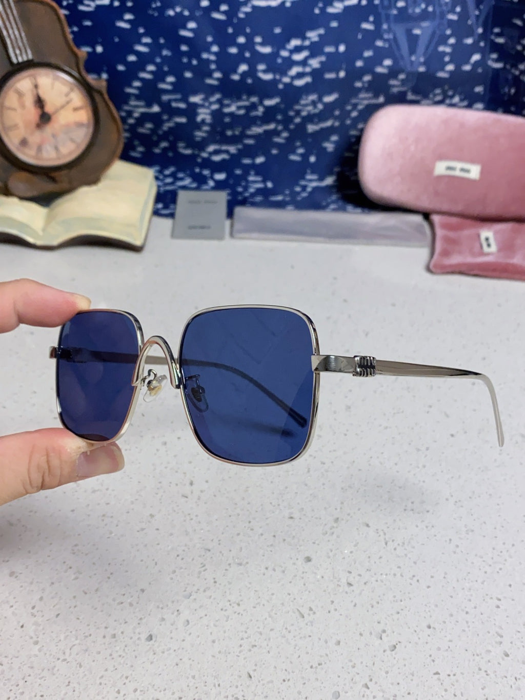 Miu Miu Metal Square Blue Lens Sunglasses for Men & Women - 867222 - detail image 6