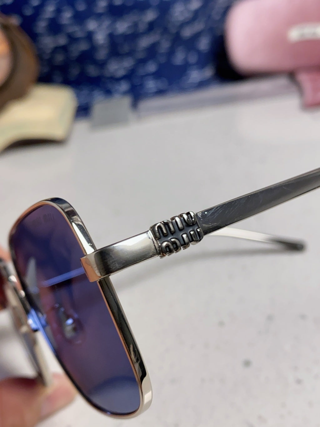 Miu Miu Metal Square Blue Lens Sunglasses for Men & Women - 432634 - detail image 7