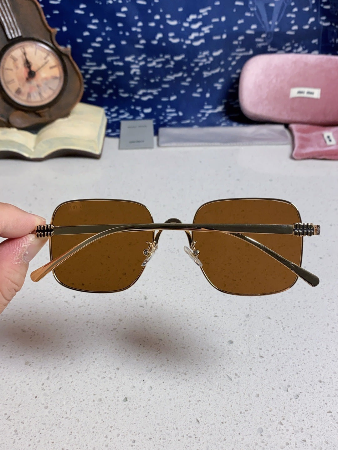 Miu Miu Metal Square Brown Lens Sunglasses for Men & Women - 158614 - detail image 5