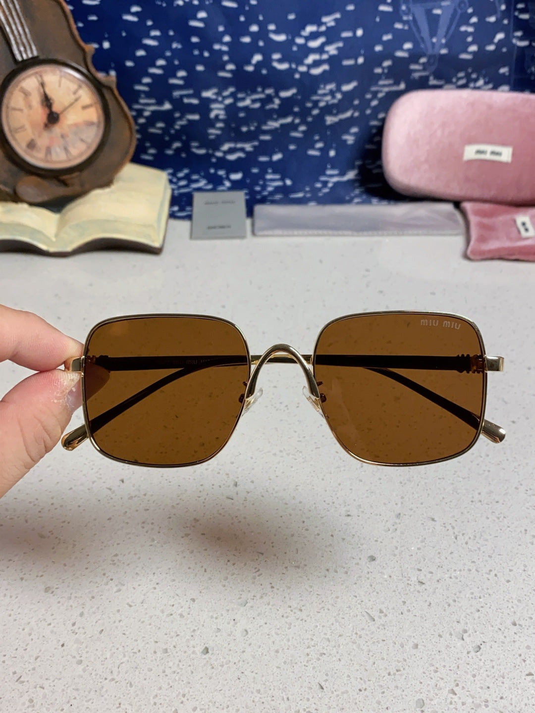 Miu Miu Metal Square Brown Lens Sunglasses for Men & Women - 158614 - detail image 4