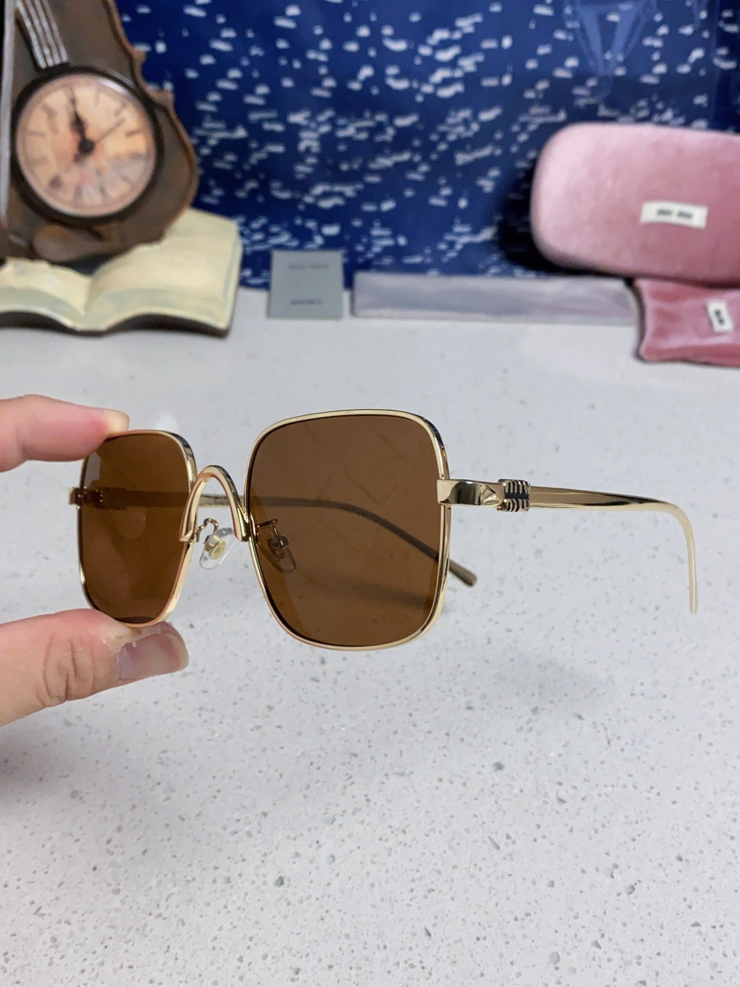 Miu Miu Metal Square Brown Lens Sunglasses for Men & Women - 867223 - detail image 6
