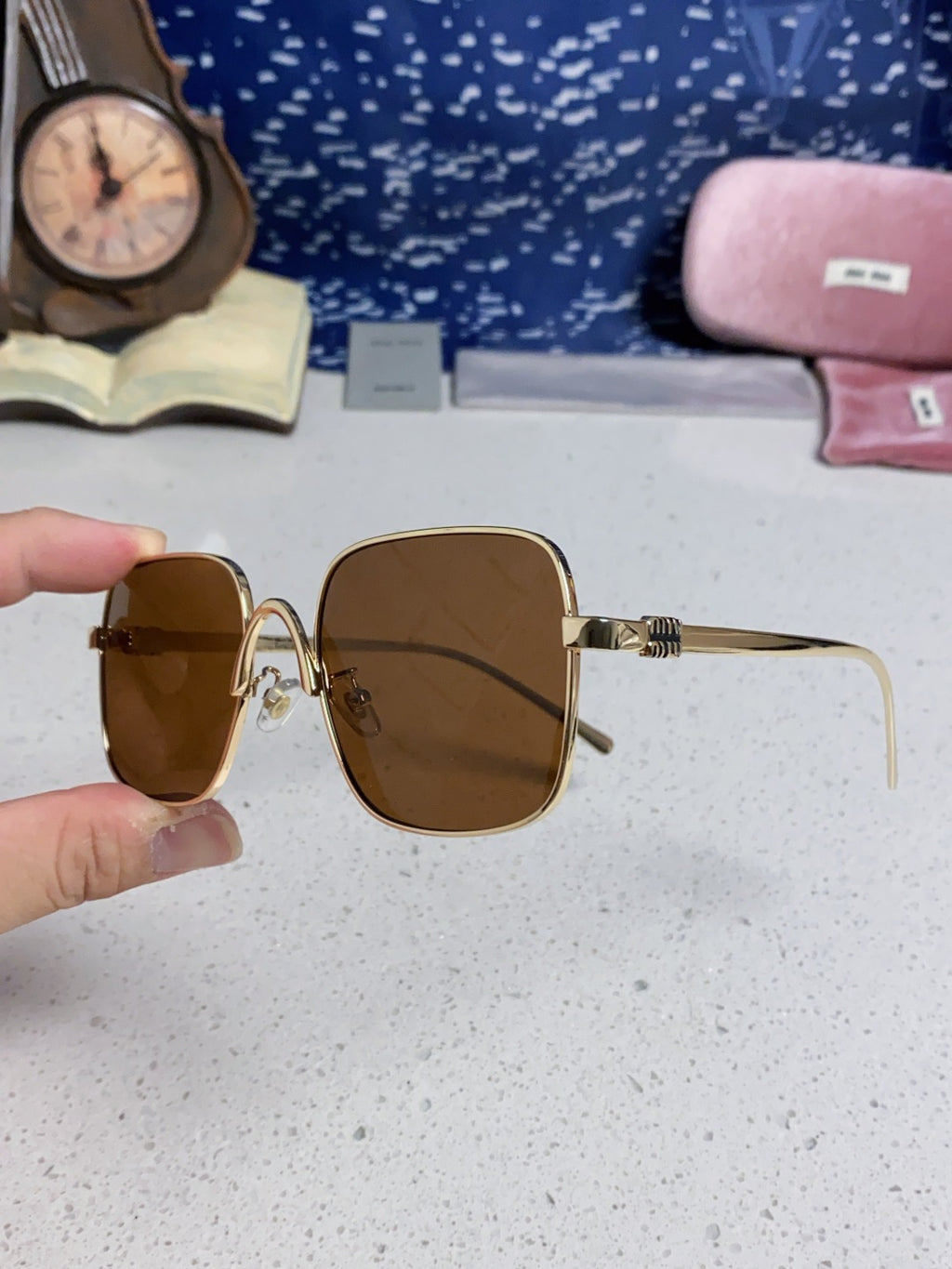 Miu Miu Metal Square Brown Lens Sunglasses for Men & Women - 158614 - detail image 6