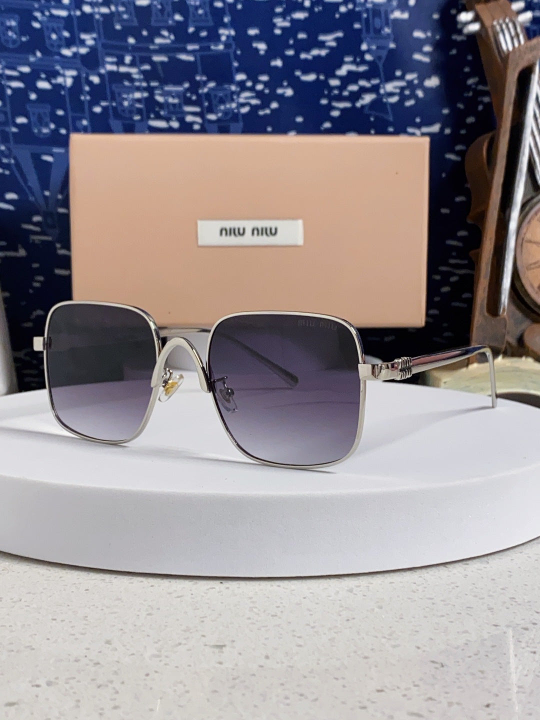 Miu Miu Metal Square Silver Lens Sunglasses for Men & Women - 432636