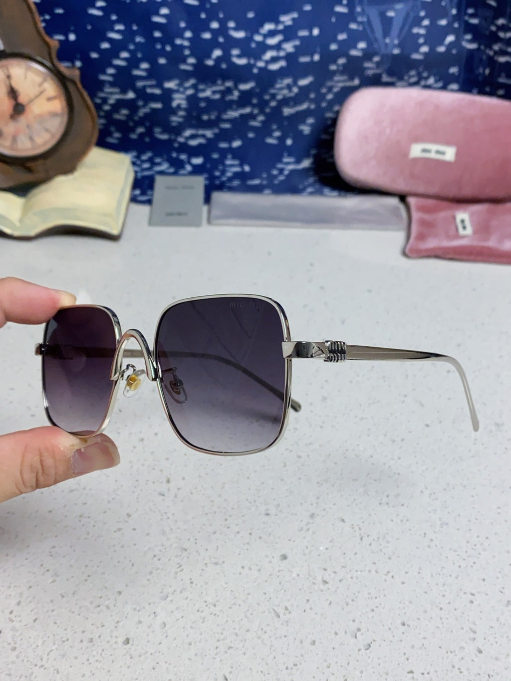 Miu Miu Metal Square Silver Lens Sunglasses for Men & Women - 158615 - detail image 6