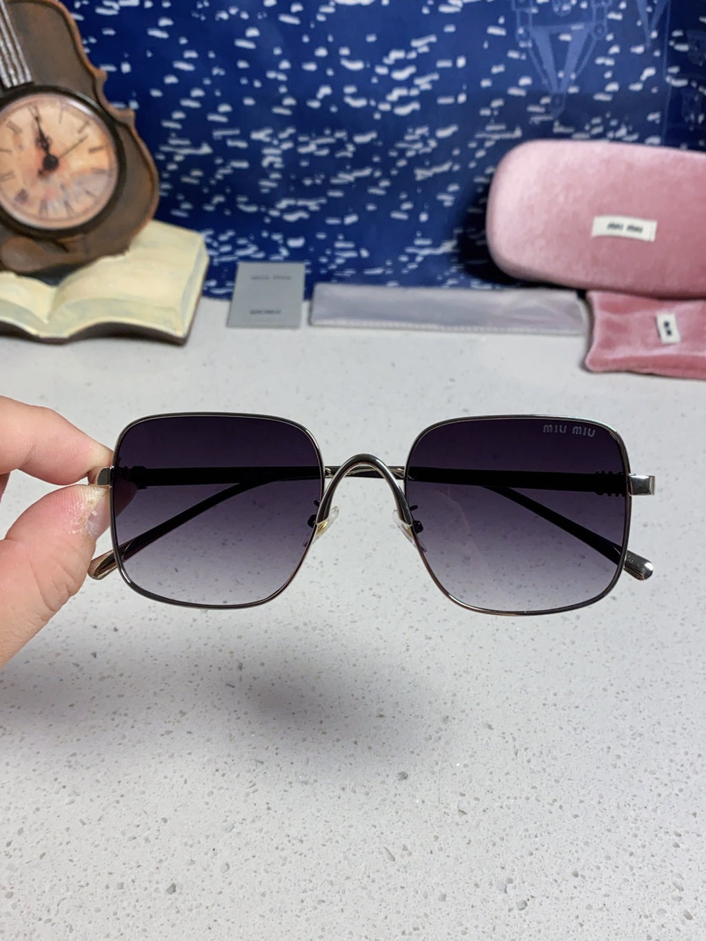 Miu Miu Metal Square Silver Lens Sunglasses for Men & Women - 432636 - detail image 4