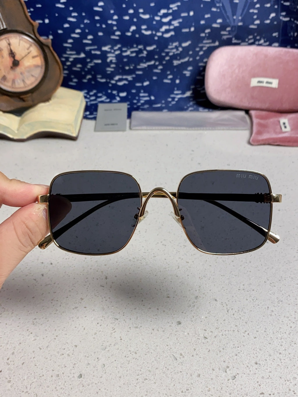 Miu Miu Metal Square Black Lens Sunglasses for Men & Women - 867225 - detail image 4