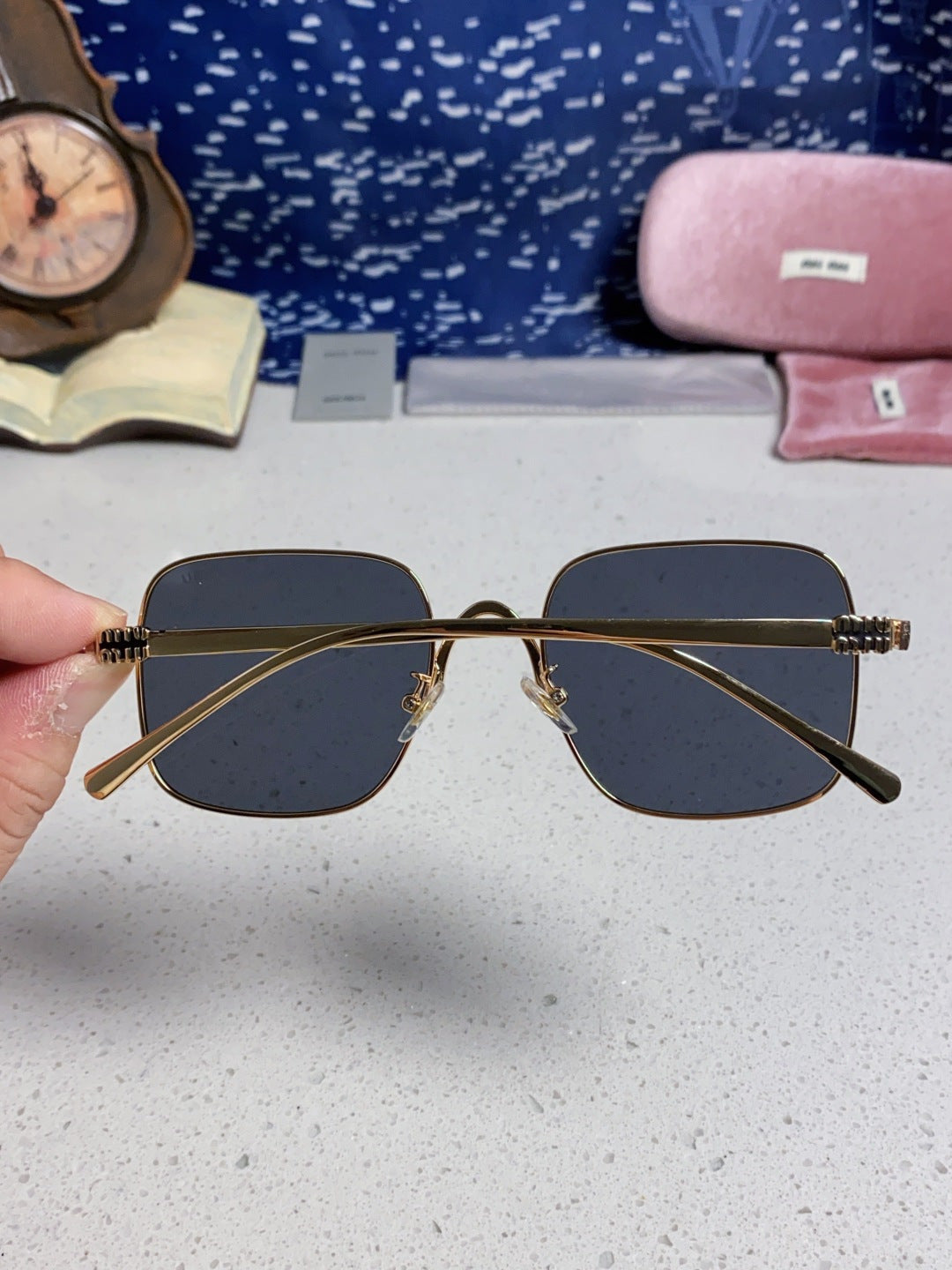 Miu Miu Metal Square Black Lens Sunglasses for Men & Women - 867225 - detail image 5