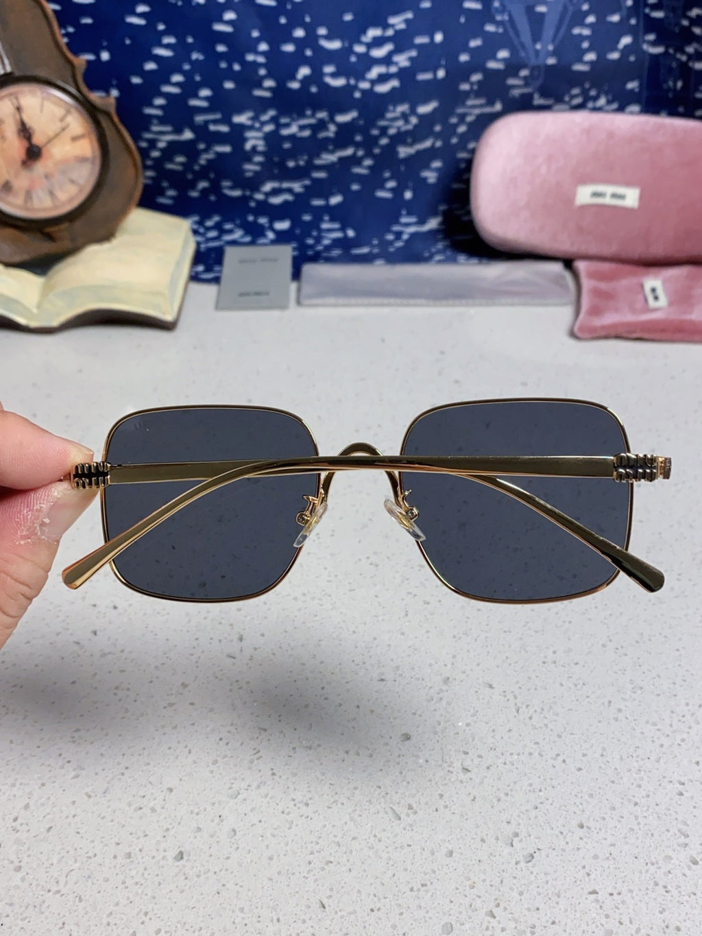 Miu Miu Metal Square Black Lens Sunglasses for Men & Women - 158616 - detail image 5