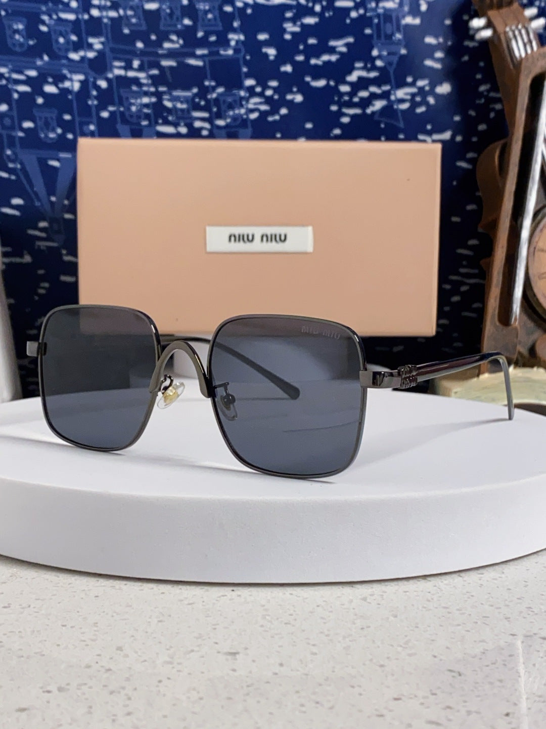 Miu Miu Metal Square Gray Lens Sunglasses for Men & Women - 158617