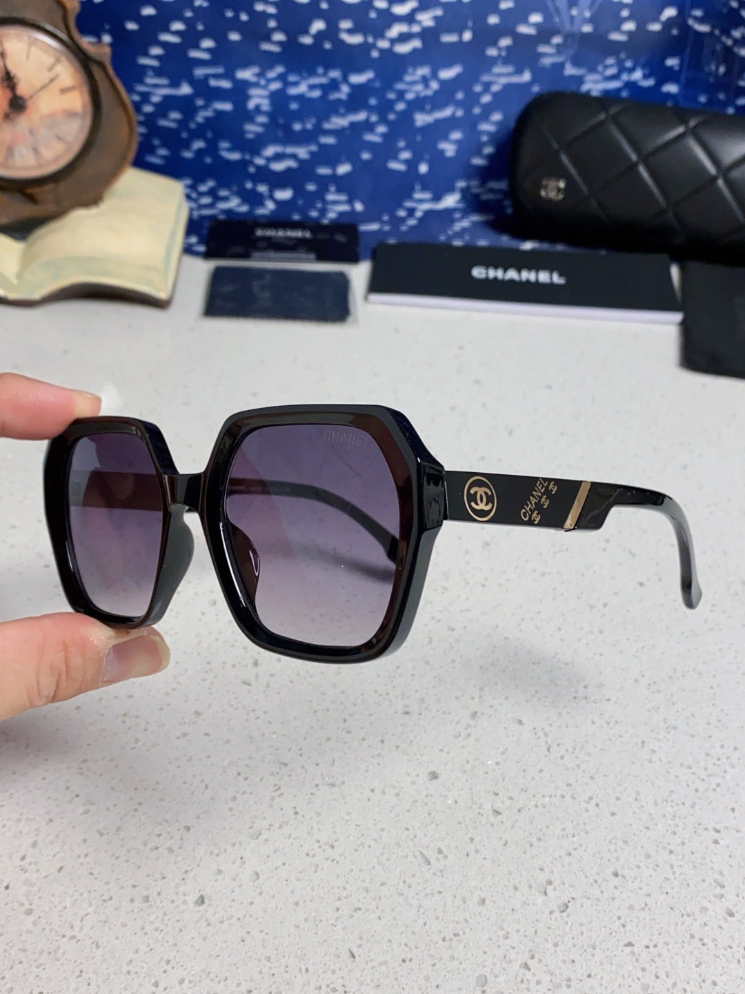 Chanel Polarized Square Gray Lens Sunglasses for Women - 158381 - detail image 6