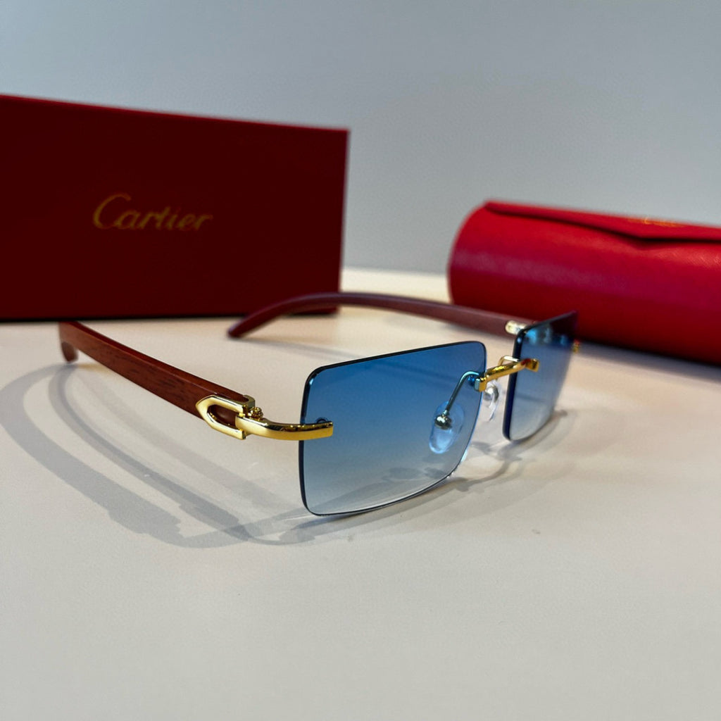 Cartier Lightweight Metal Rimless Blue Lens Sunglasses for Men & Wome - 372253