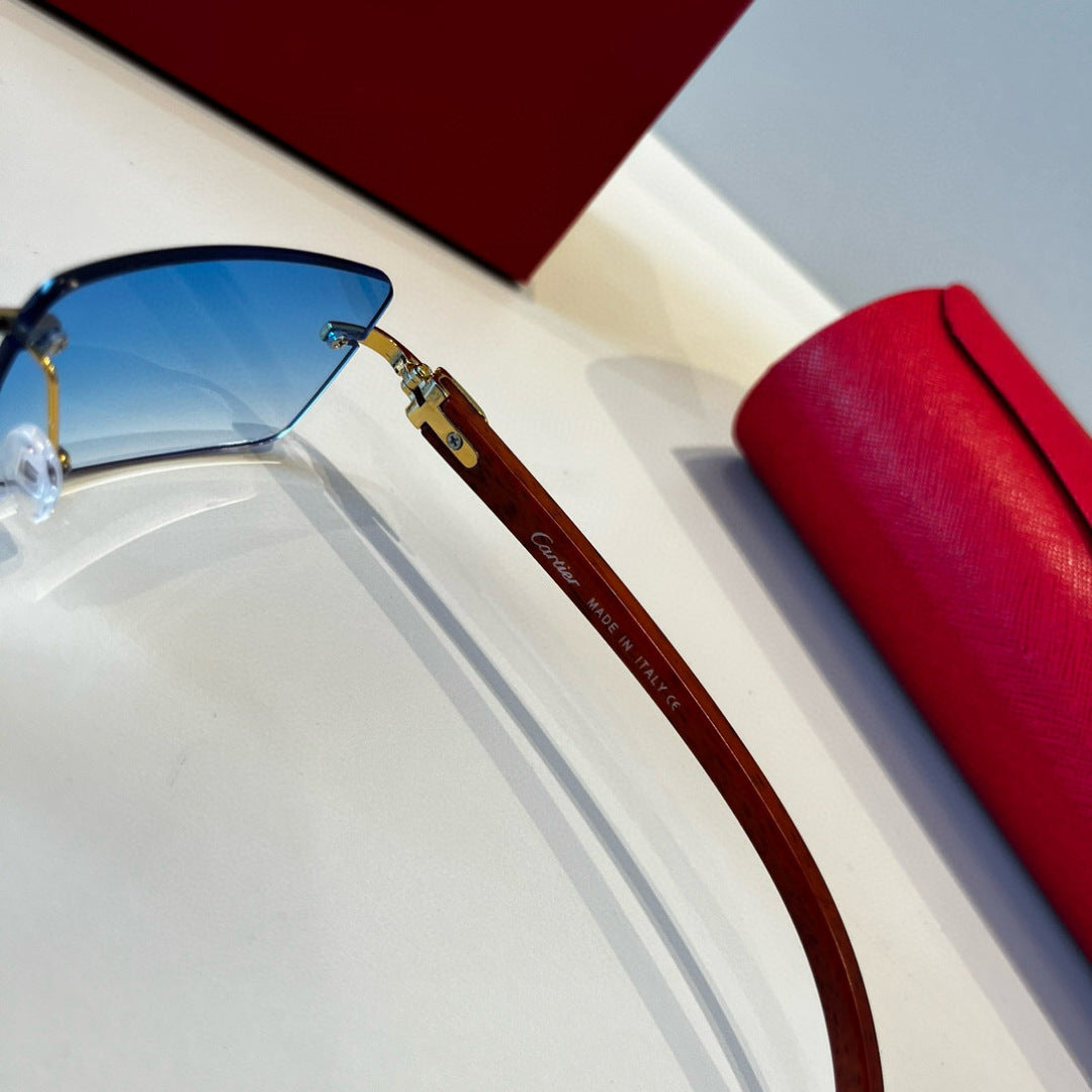 Cartier Lightweight Metal Rimless Blue Lens Sunglasses for Men & Wome - 372253 - detail image 4