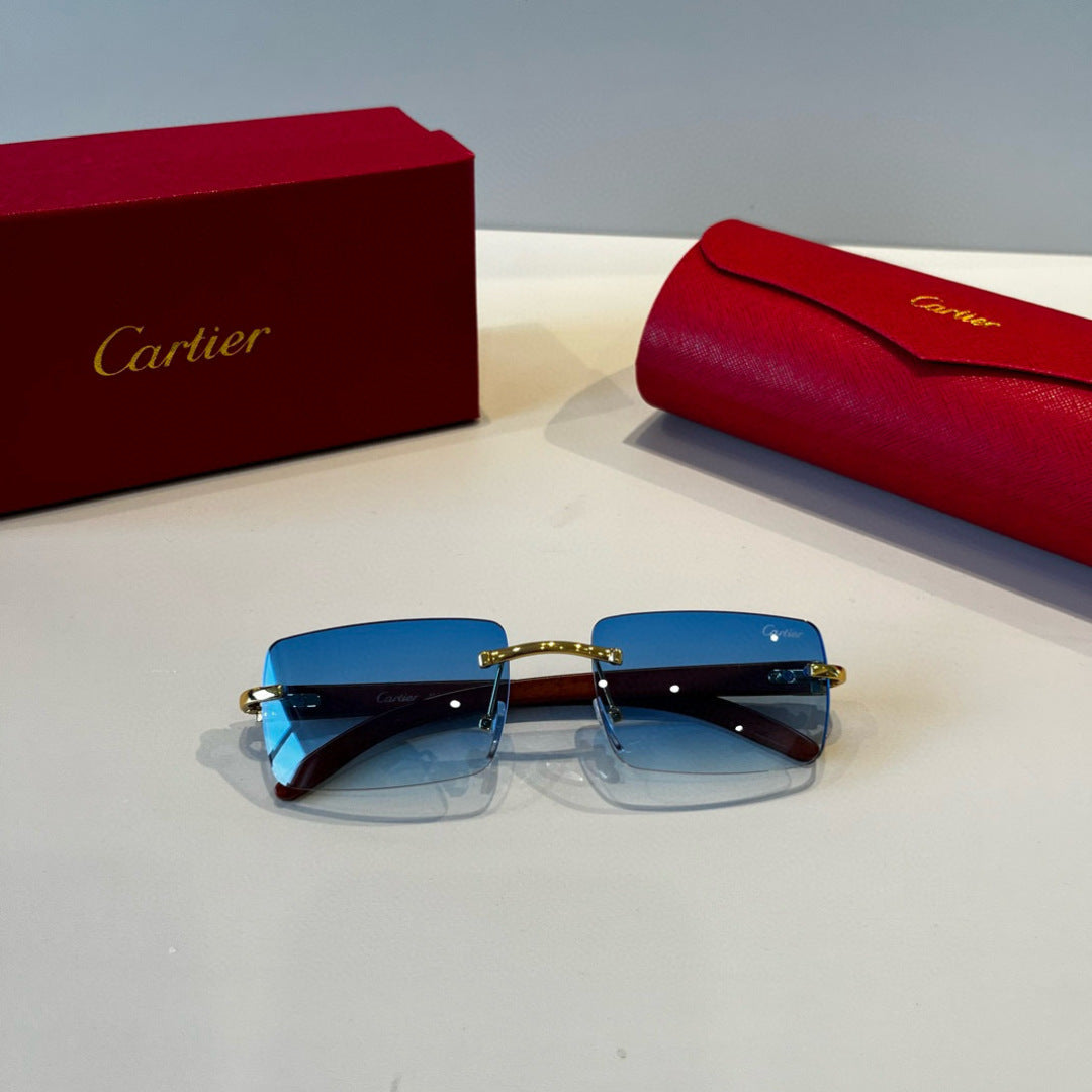 Cartier Lightweight Metal Rimless Blue Lens Sunglasses for Men & Wome - 415869 - detail image 8