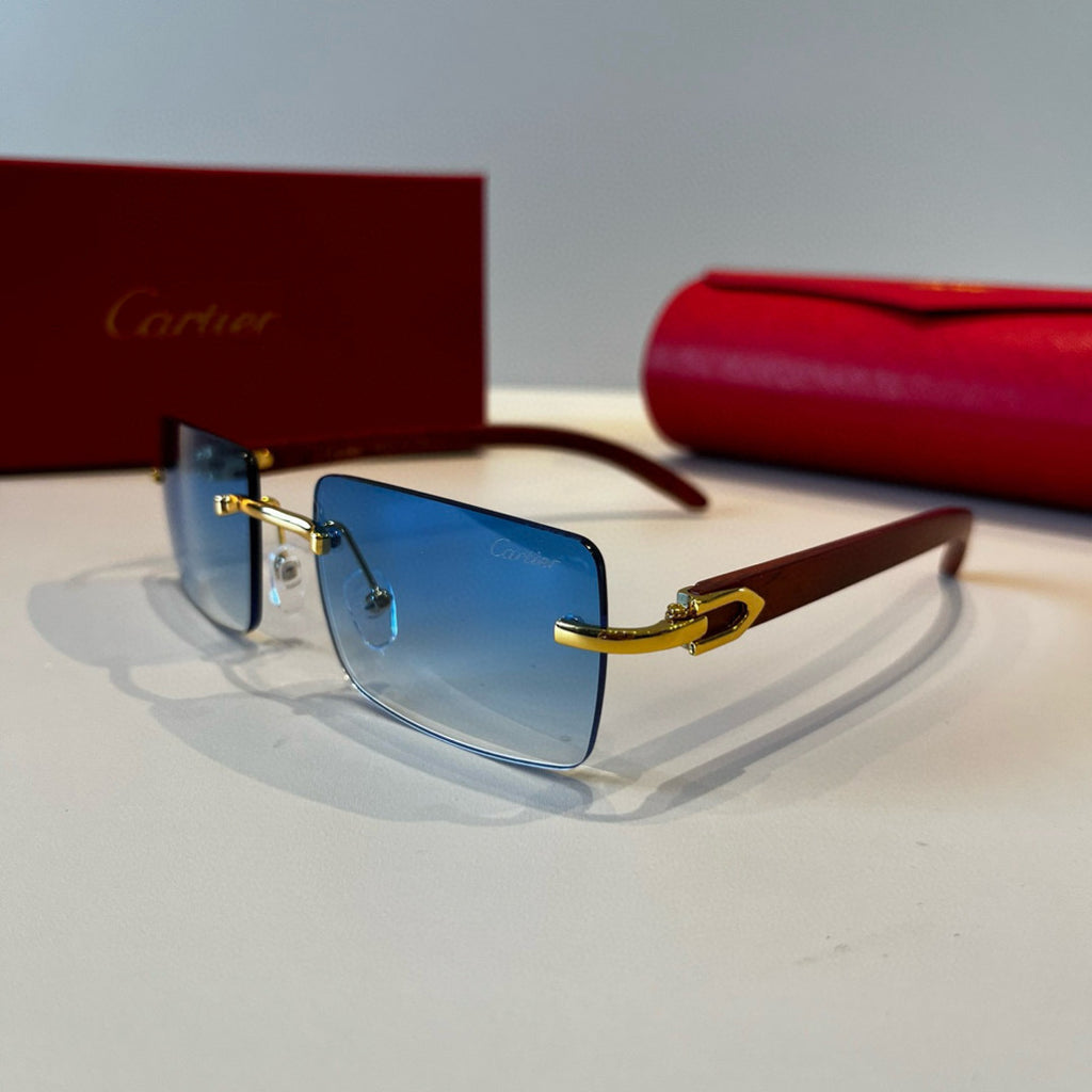 Cartier Lightweight Metal Rimless Blue Lens Sunglasses for Men & Wome - 372253 - detail image 3