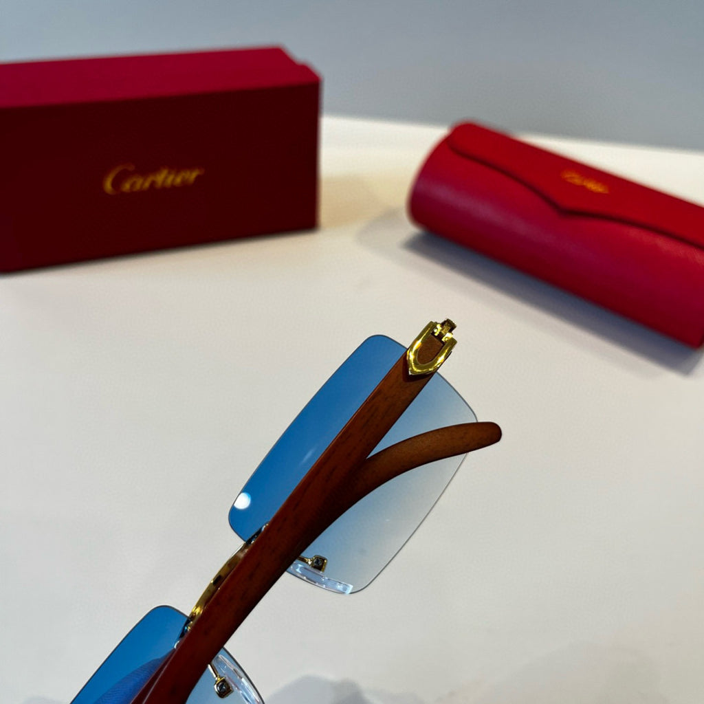 Cartier Lightweight Metal Rimless Blue Lens Sunglasses for Men & Wome - 372253 - detail image 6