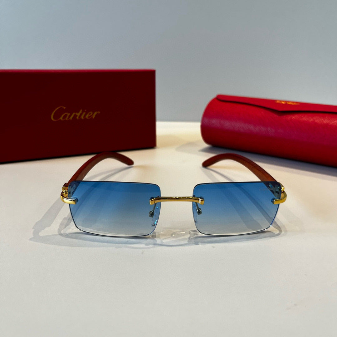 Cartier Lightweight Metal Rimless Blue Lens Sunglasses for Men & Wome - 372253 - detail image 2