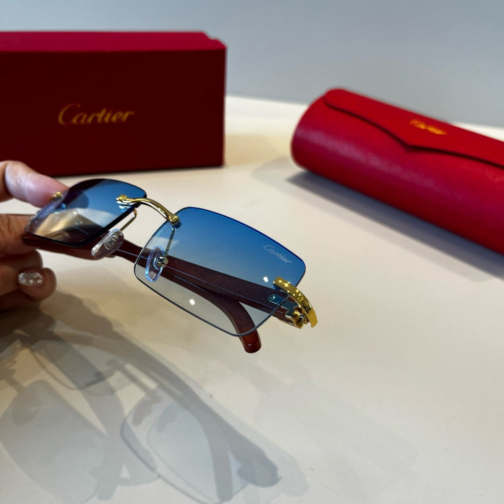 Cartier Lightweight Metal Rimless Blue Lens Sunglasses for Men & Wome - 935069 - detail image 7