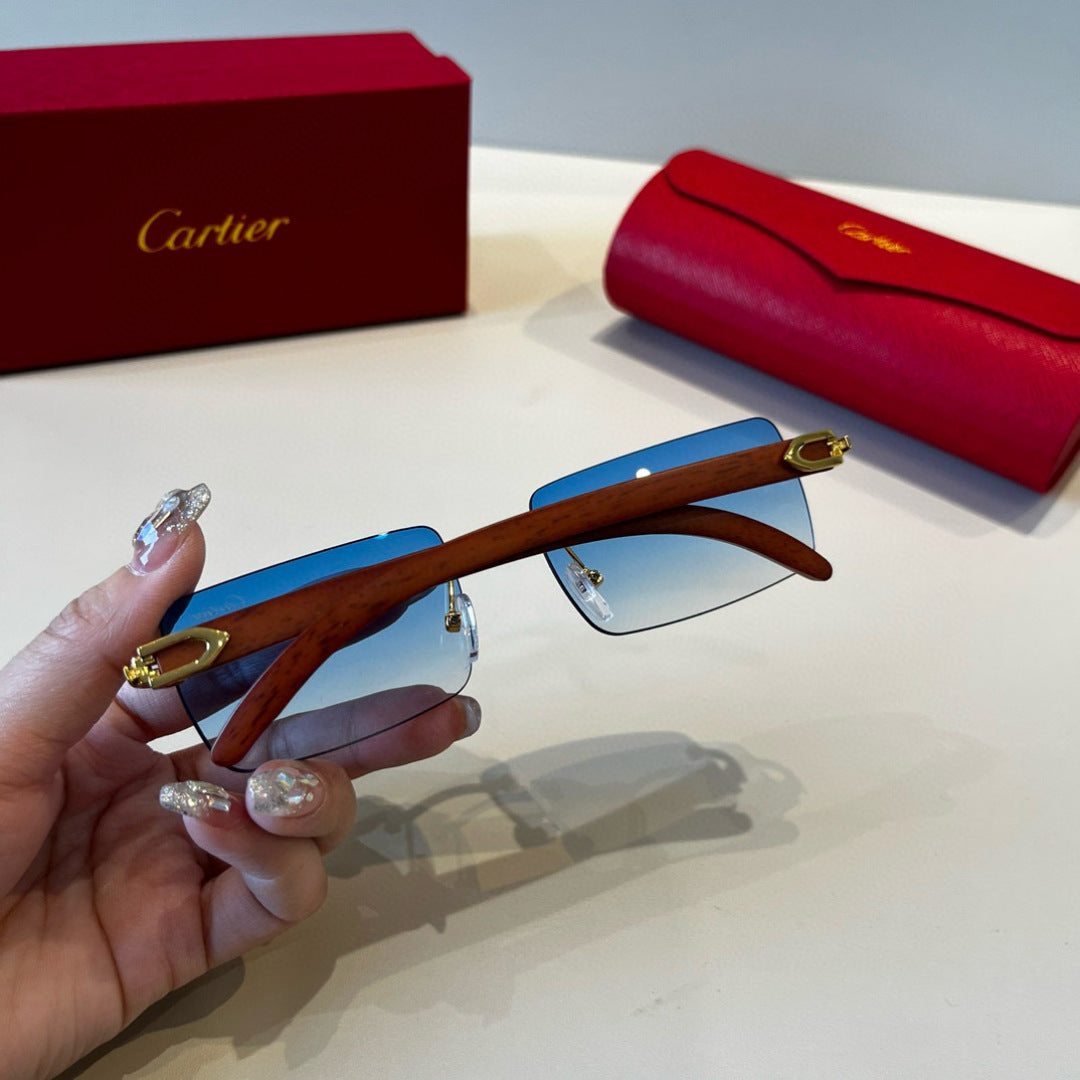 Cartier Lightweight Metal Rimless Blue Lens Sunglasses for Men & Wome - 415869 - detail image 5