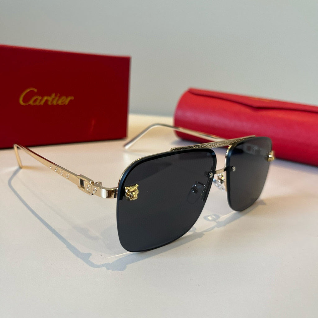 Cartier Lightweight Metal Rimless Black Lens Sunglasses for Men & Wom - 935071