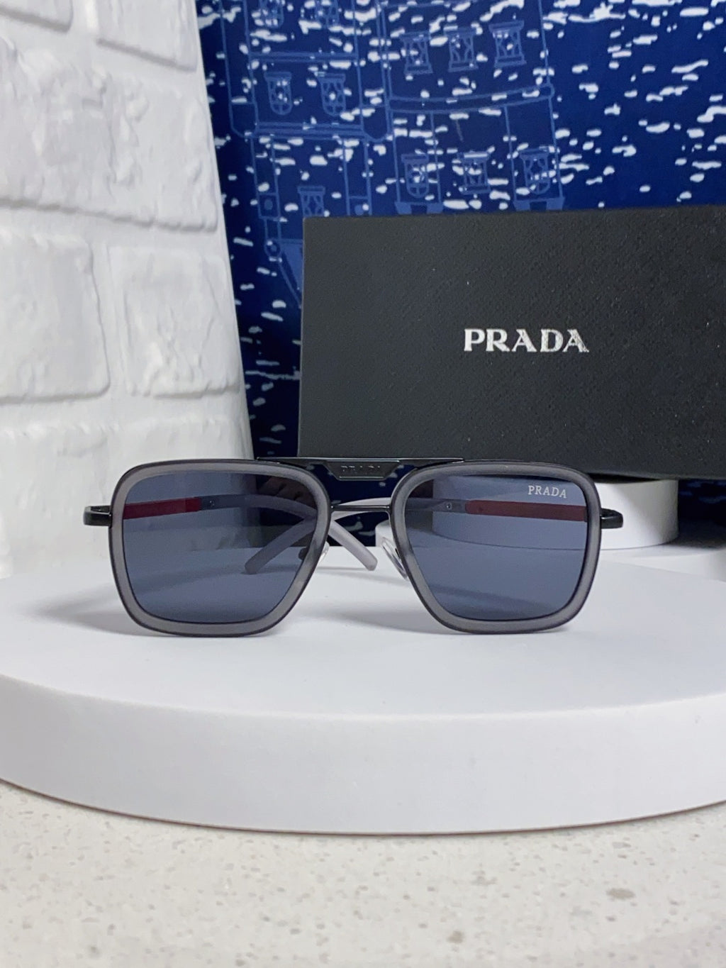 Prada Metal Square Blue Lens Sunglasses for Men & Women - 487052 - detail image 2