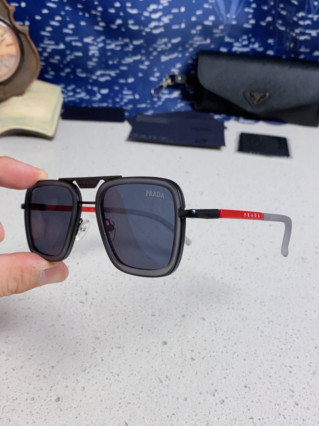 Prada Metal Square Blue Lens Sunglasses for Men & Women - 487052 - detail image 6