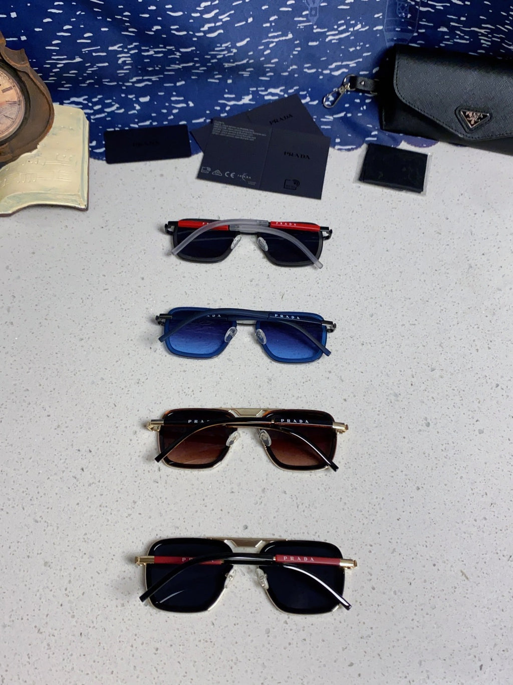 Prada Metal Square Blue Lens Sunglasses for Men & Women - 358404 - detail image 11