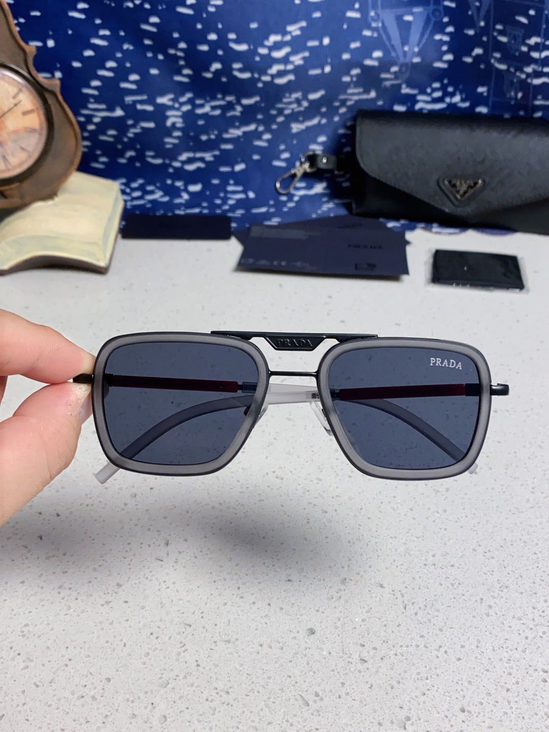 Prada Metal Square Blue Lens Sunglasses for Men & Women - 487052 - detail image 4