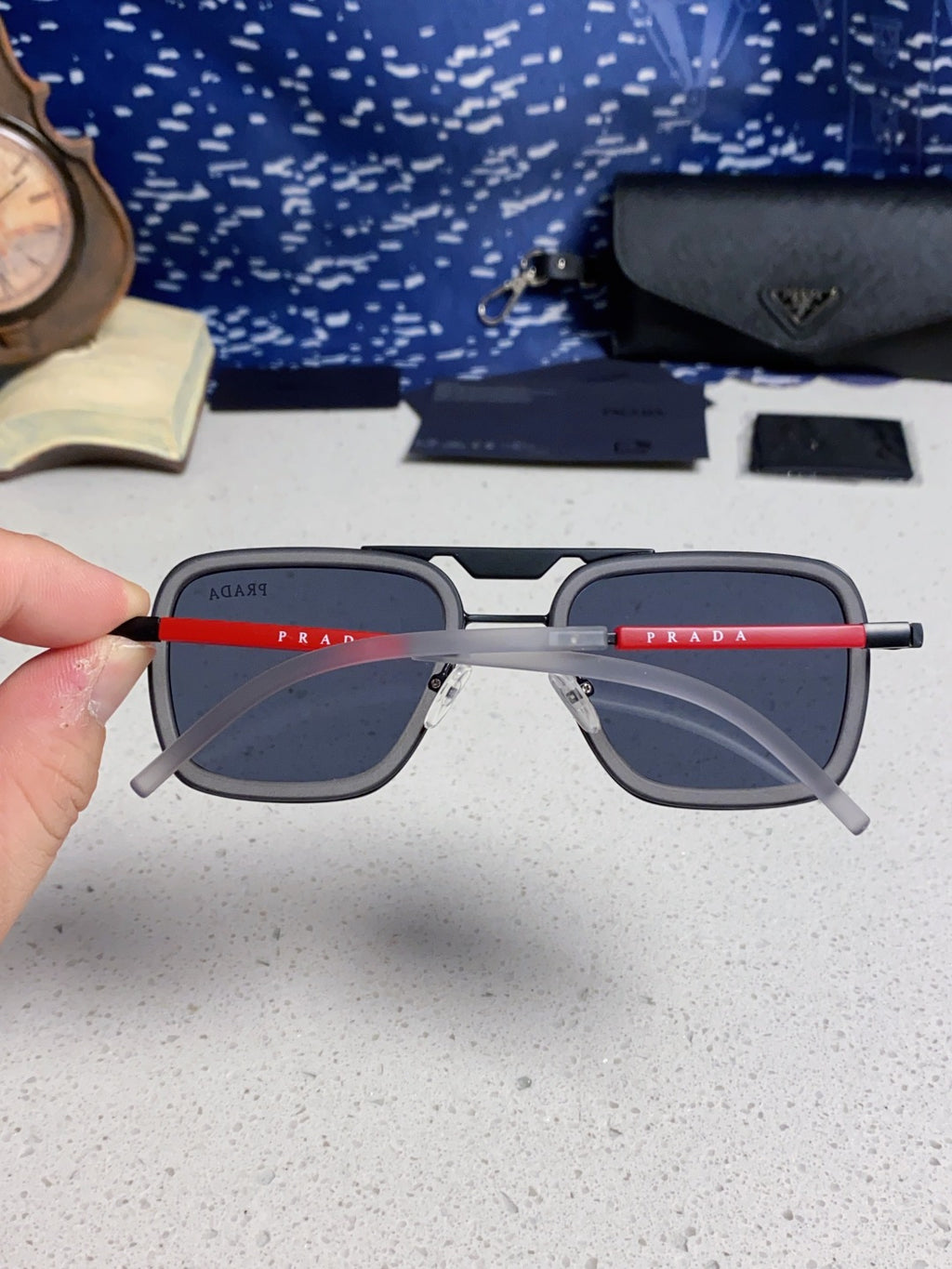 Prada Metal Square Blue Lens Sunglasses for Men & Women - 487052 - detail image 5