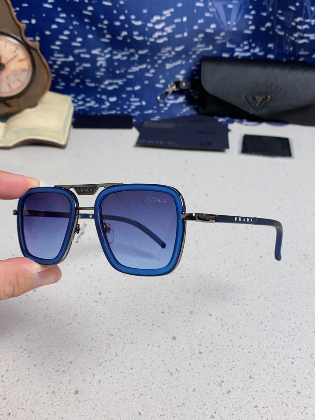 Prada Metal Square Blue Lens Sunglasses for Men & Women - 487053 - detail image 6