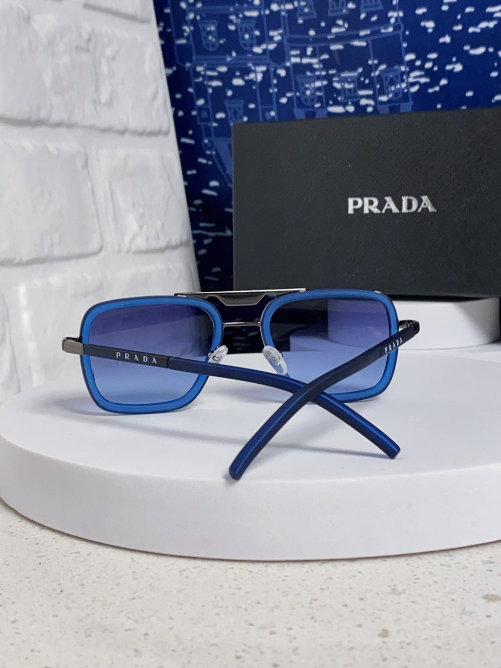 Prada Metal Square Blue Lens Sunglasses for Men & Women - 487053 - detail image 3