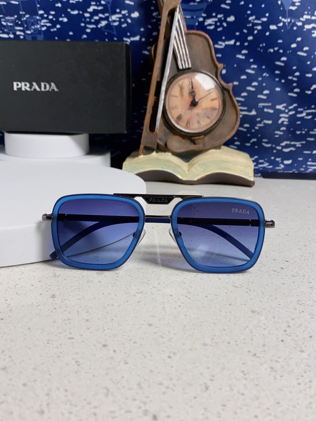 Prada Metal Square Blue Lens Sunglasses for Men & Women - 487053 - detail image 9