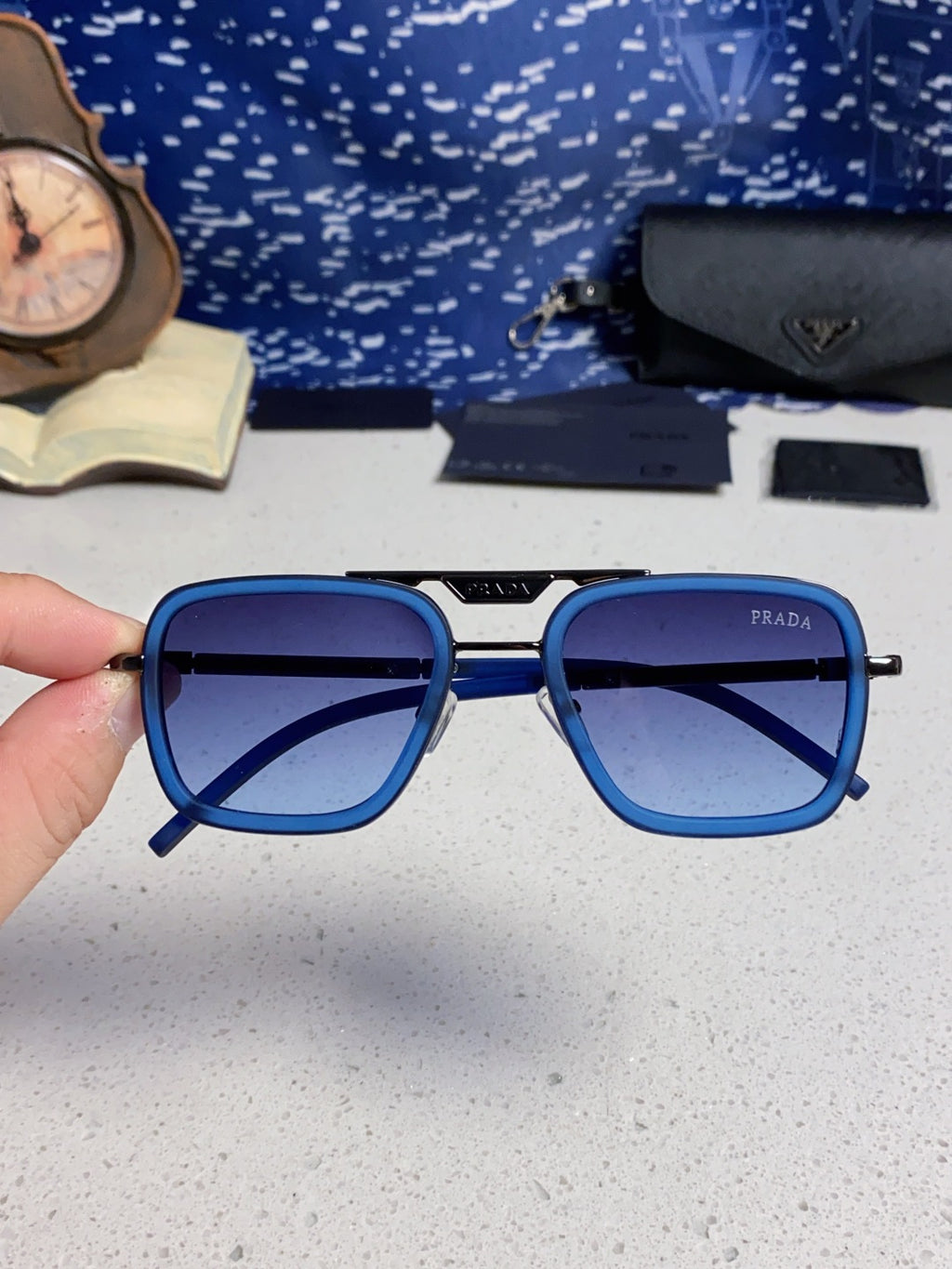 Prada Metal Square Blue Lens Sunglasses for Men & Women - 487053 - detail image 4