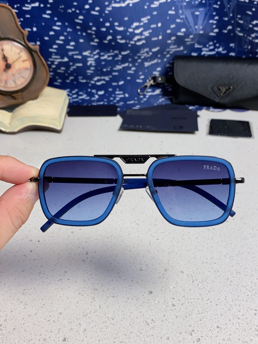 Prada Metal Square Blue Lens Sunglasses for Men & Women - 487053 - detail image 4