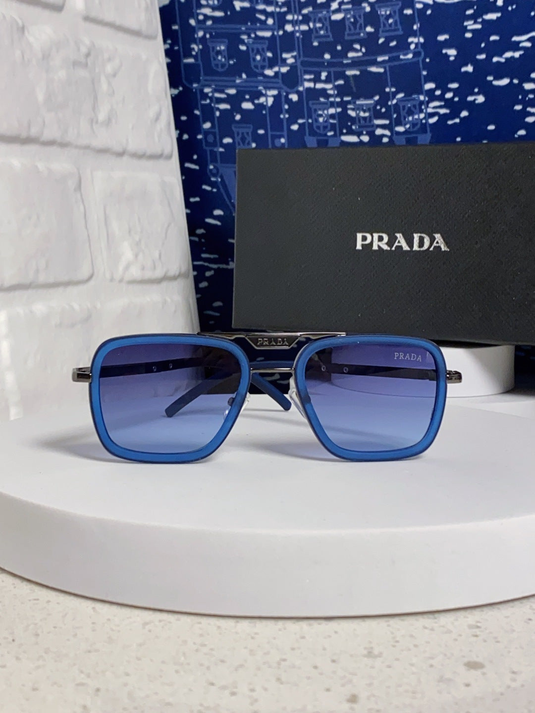 Prada Metal Square Blue Lens Sunglasses for Men & Women - 487053 - detail image 2
