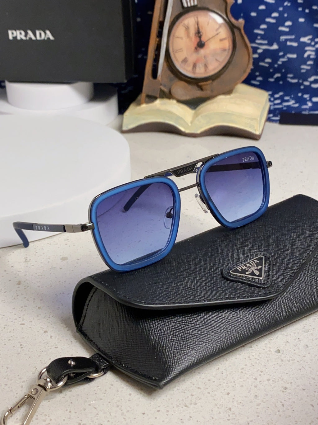 Prada Metal Square Blue Lens Sunglasses for Men & Women - 487053 - detail image 10