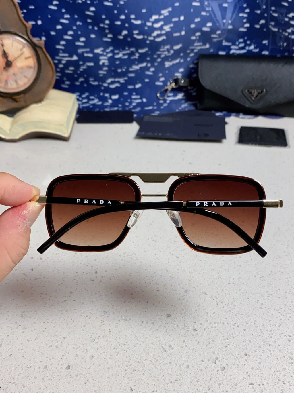 Prada Metal Square Red Lens Sunglasses for Men & Women - 487054 - detail image 5